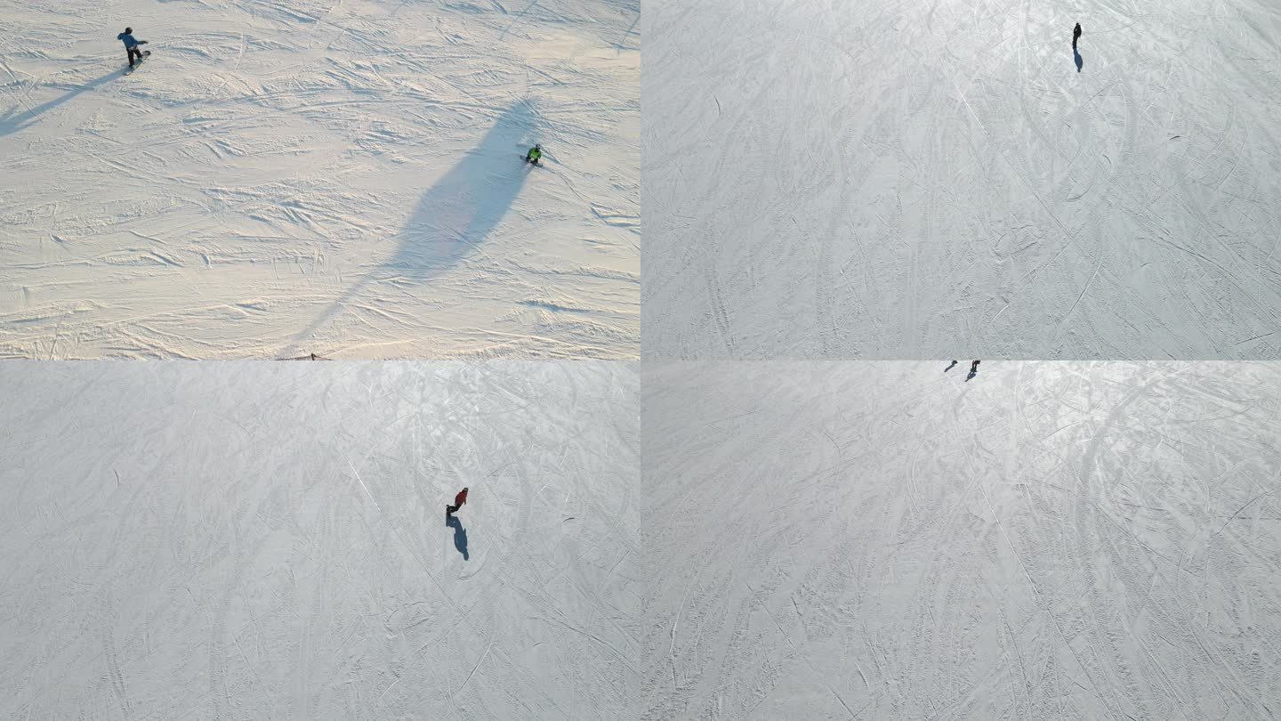 滑雪场滑雪的人航拍
