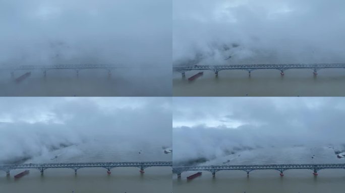 【4K无水印】航拍南京长江大桥云海