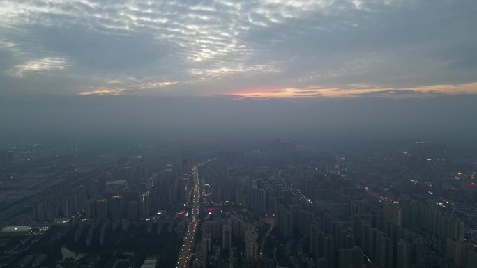 成都郫都区城区全景的航拍夜景