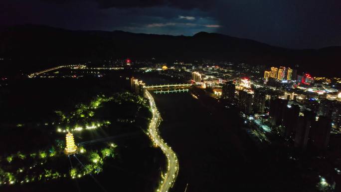 福建南平建瓯航拍城市夜景