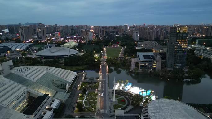 浙江大学紫金港校区夜景航拍