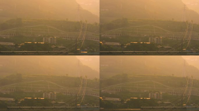 老火车在夕阳下行驶