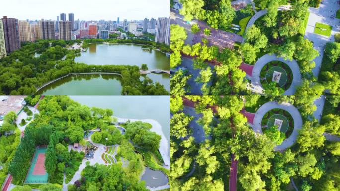 4K太原航拍龙潭公园城市景观视频