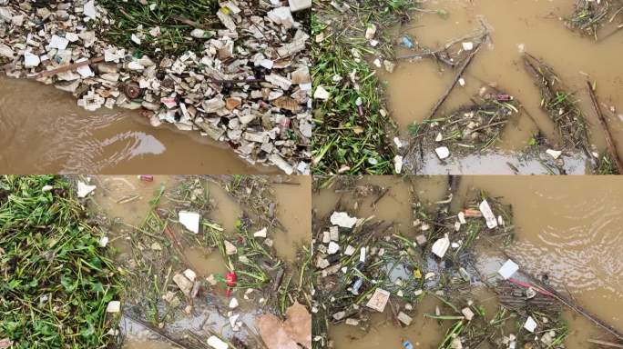 水面垃圾垃圾横流污染脏水水面漂浮物