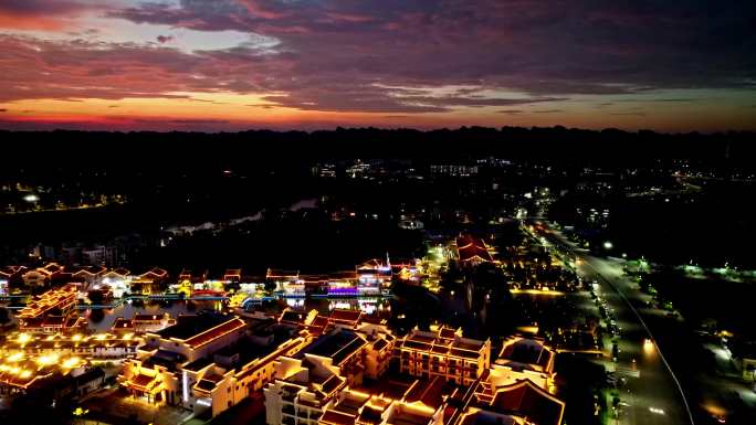 崇左市 太平古城 夕阳夜景航拍