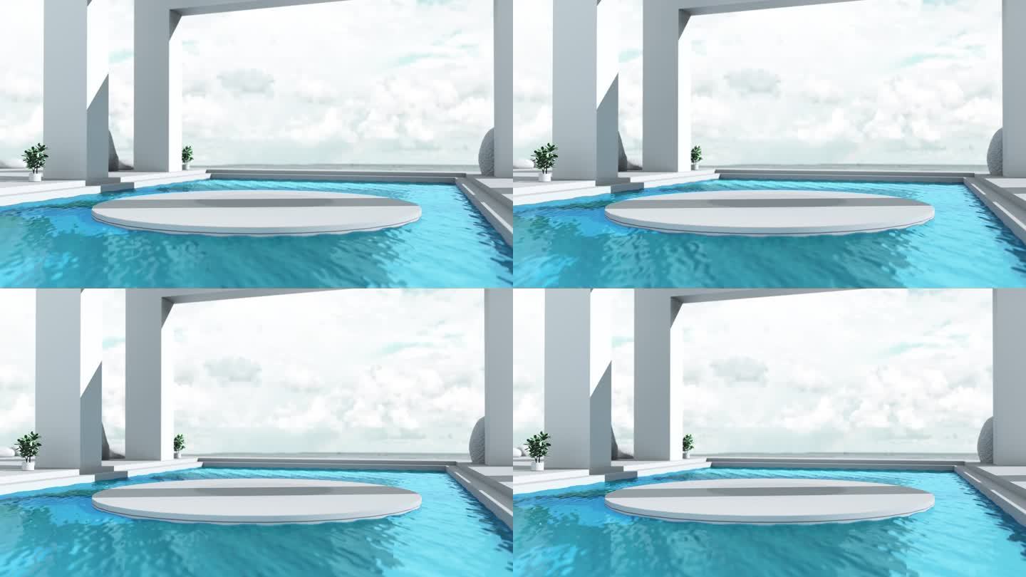 三维渲染泳池场景海滨度假数字场景