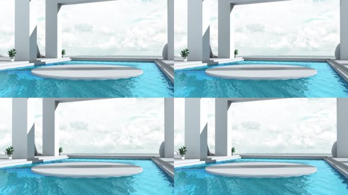 三维渲染泳池场景海滨度假数字场景