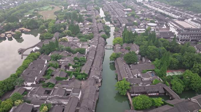 航拍江南水乡古镇乌镇风光