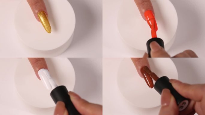 涂五颜六色的甲油胶 涂料 指甲油 笔刷