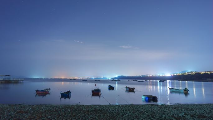 海湾夜景星空 渔港