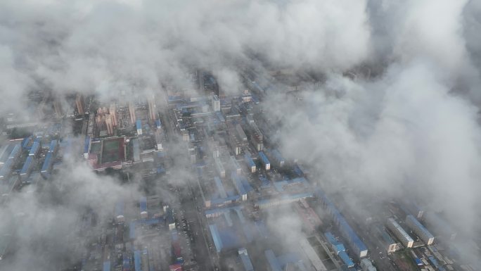 航拍嫩江市城区街景