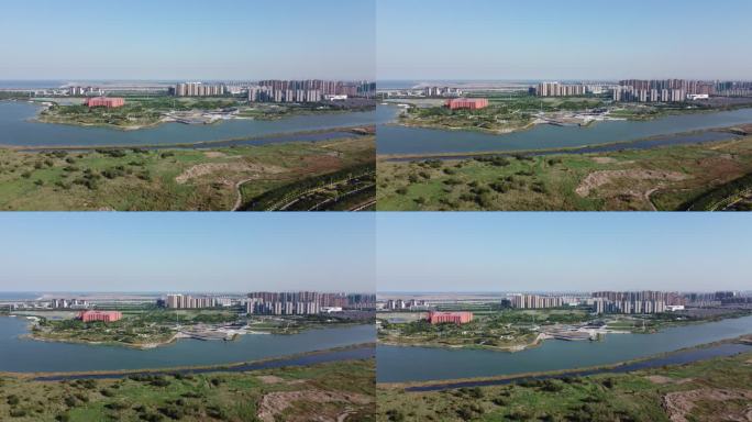 航拍天津滨海新区中新生态城静湖公园