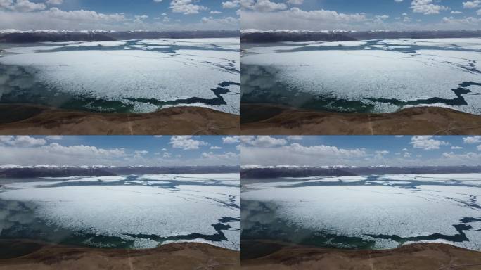航拍高原湖泊的冰雪融化
