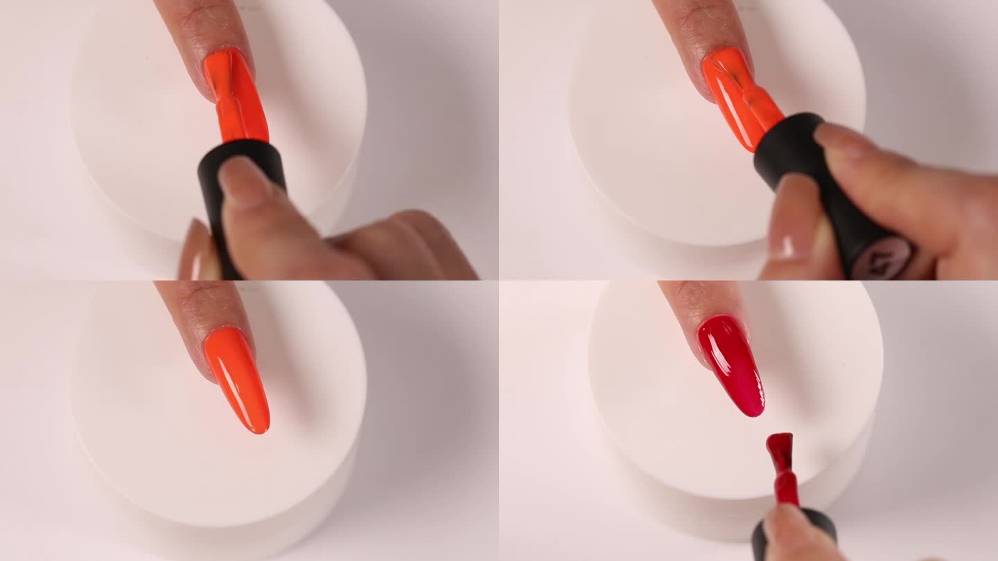 橙色+红色甲油胶涂料 笔刷 涂指甲油
