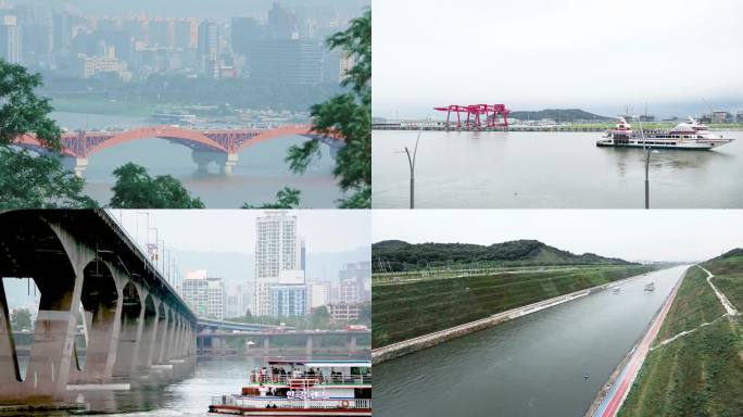 高架桥 城市建筑 轮船行驶