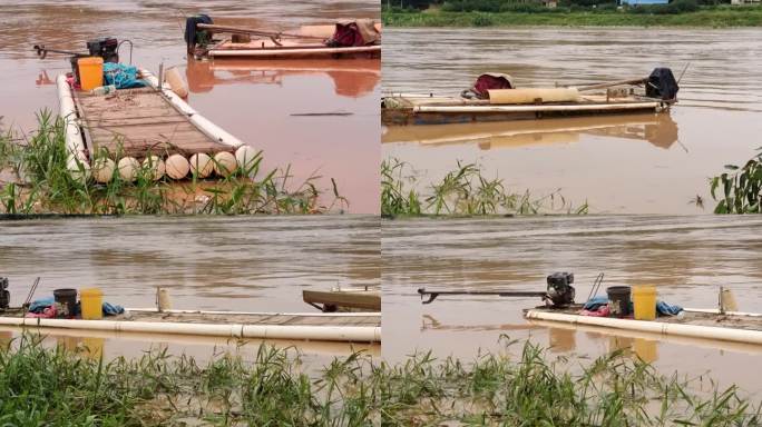 淹没树木竹筏在水面上摇摆水患洪水洪水竹排