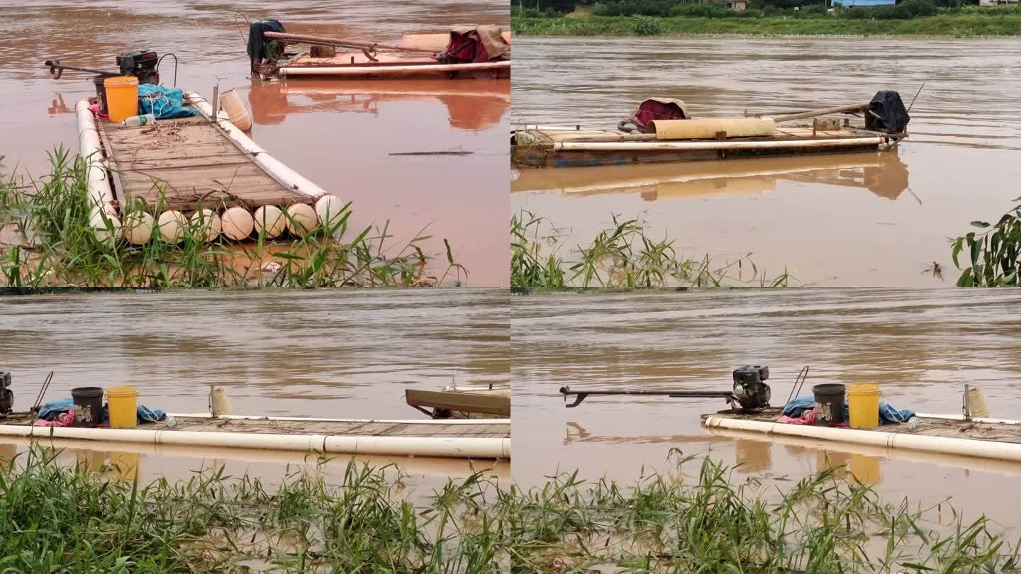 淹没树木竹筏在水面上摇摆水患洪水洪水竹排