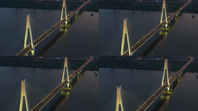 夏季夜晚航拍武汉二七长江大桥都市风光
