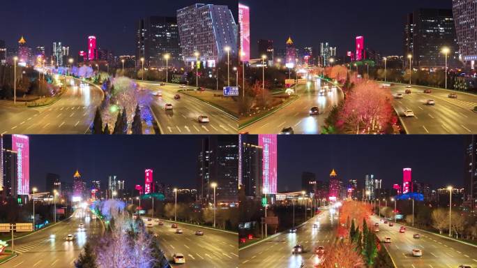 沈阳浑南车流高级夜景4K航拍