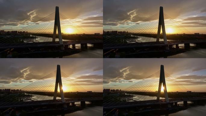 太平河大桥逆光航拍