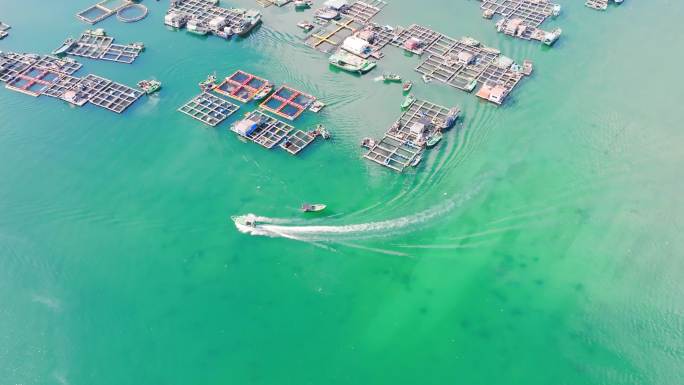 航拍海南陵水新村海上渔村