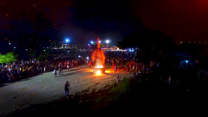 夜景 烧番塔 民俗表演