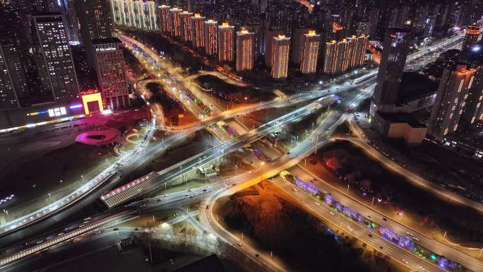 沈阳浑南立交桥车流高级夜景4K航拍