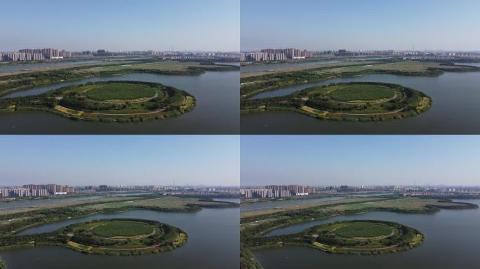 航拍天津滨海新区中新生态城静湖公园