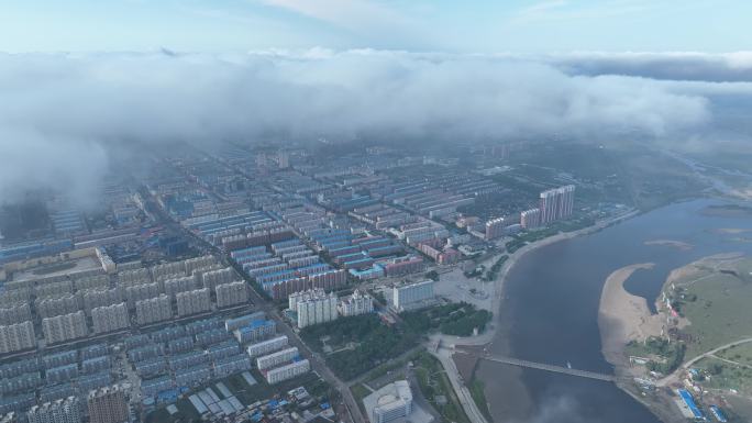 航拍嫩江市城区街景