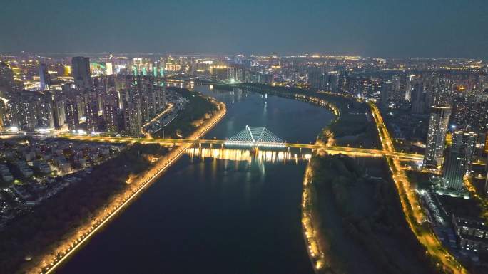 沈阳浑河三好桥高级夜景4K高清航拍