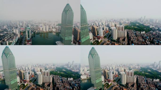 武汉天悦外滩金融中心大楼鸟瞰建筑群 车流