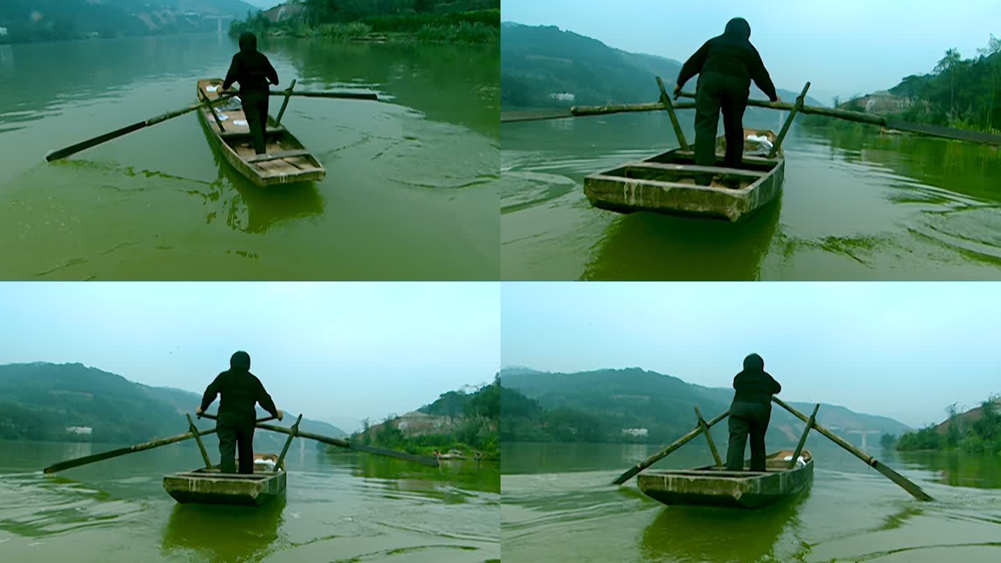 划桨 划船 小船  河水
