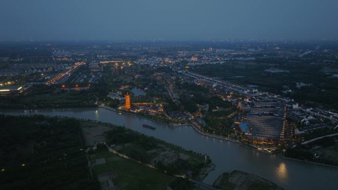 航拍江南水乡古镇乌镇夜景风光