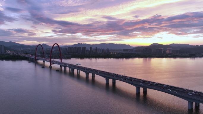 之江大桥日落航拍