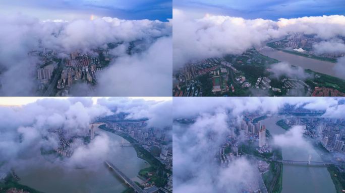 南宁雨后云海穿云航拍