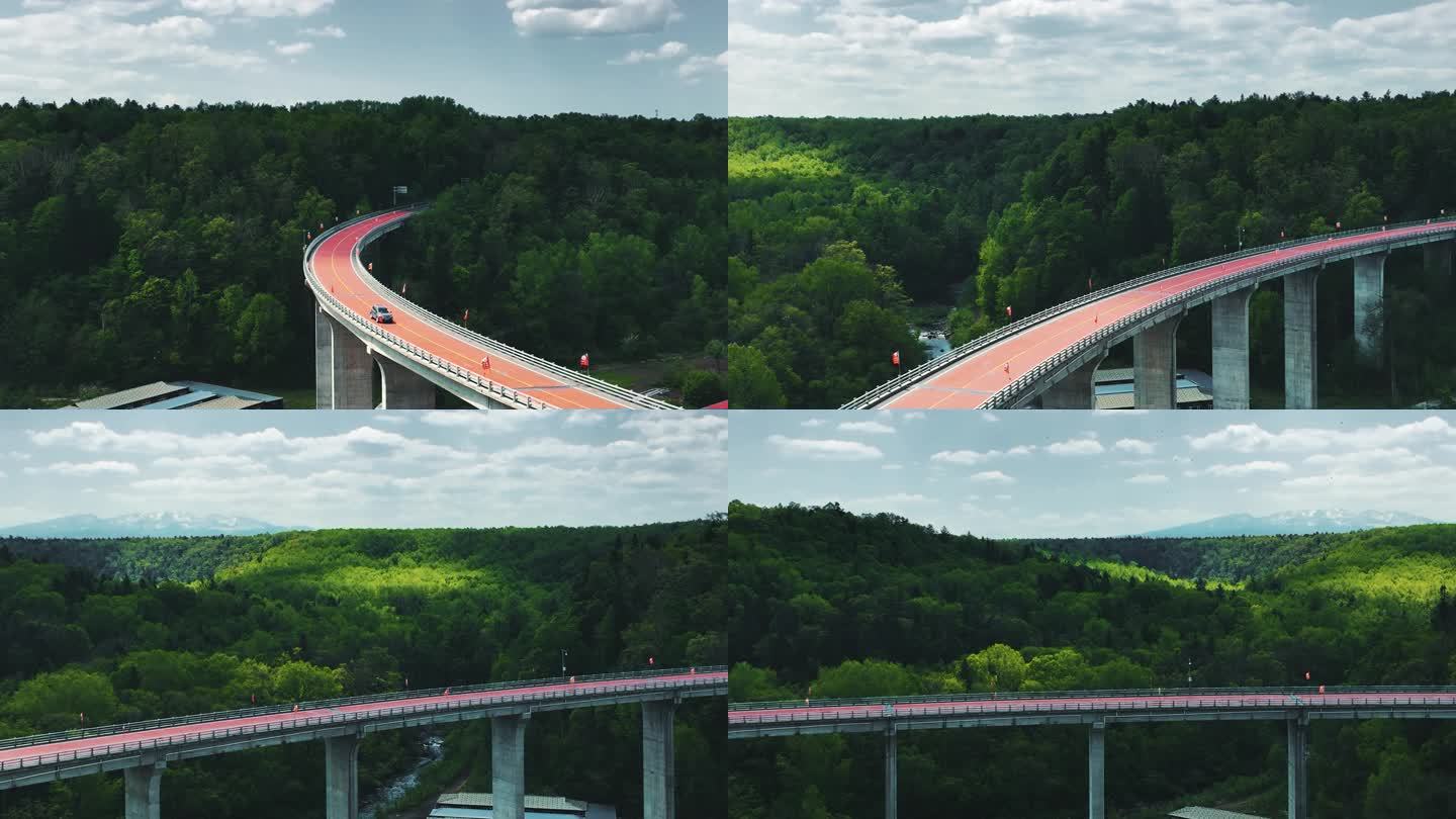 4K吉林长白山前川大桥自然风景航拍
