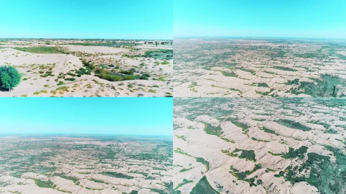 4K航拍沙漠戈壁，治沙，鄂尔多斯生态建设