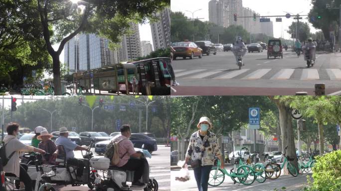 夏天城市街道高温酷暑炎热街景热气北京街道