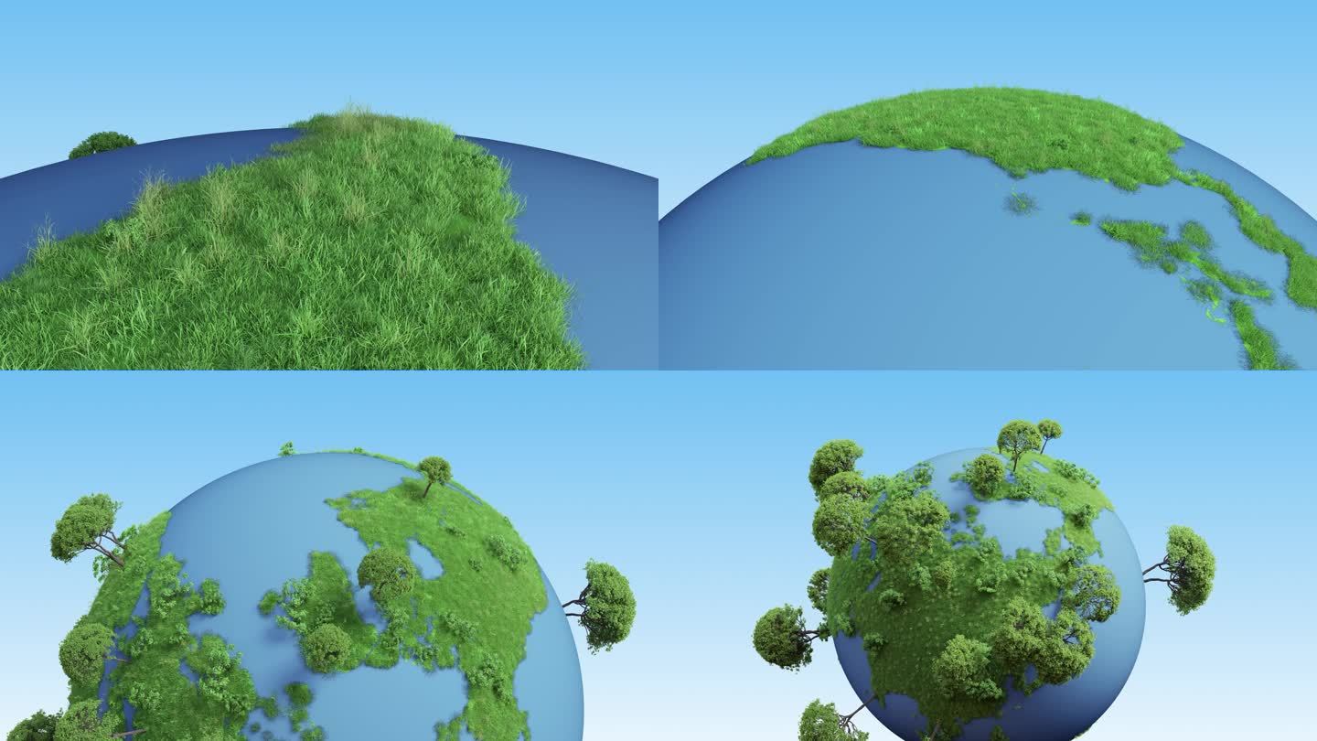 绿色地球大陆板块植物生长三维动画