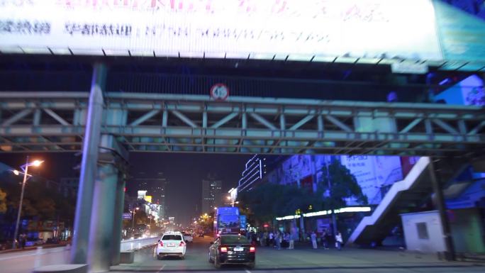 行车拍摄武汉城市道路及商业街夜景