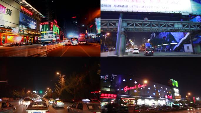 行车拍摄武汉城市道路及商业街夜景