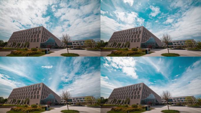 蓝天白云图书馆大楼延时4K视频素材
