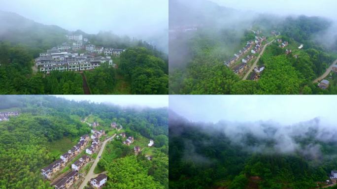 云雾缭绕的村庄航拍