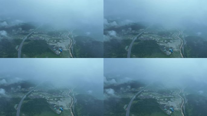 远连山雨天山景云彩航拍清