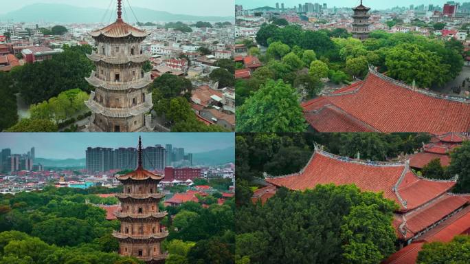 福建最大的佛教寺庙泉州开元寺航拍4K视频