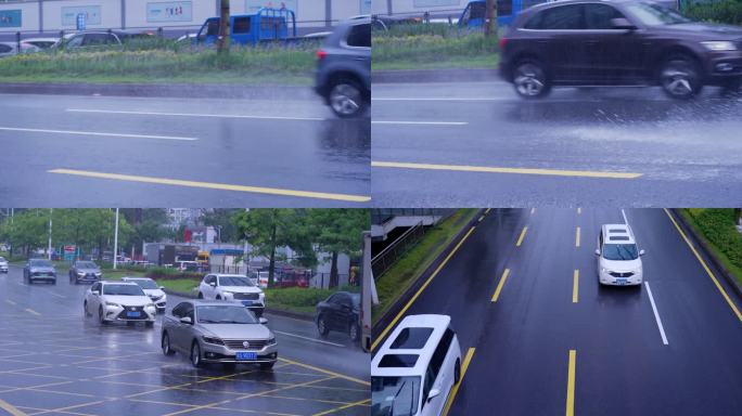 雨中快速行驶的车辆