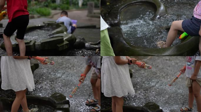 夏天童年公园孩子玩水