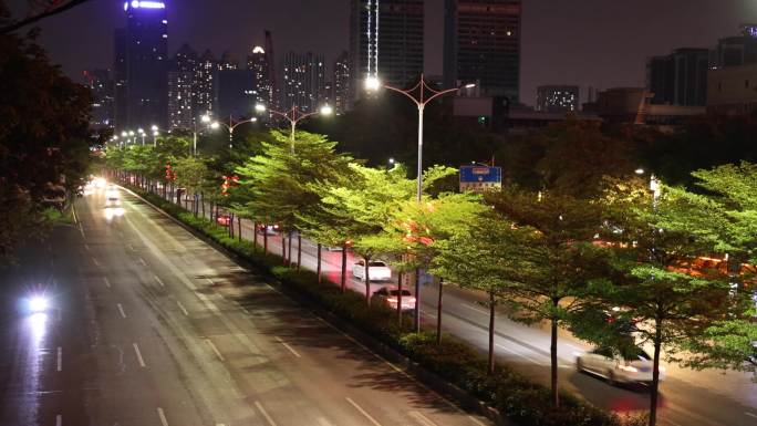 夜晚佛山交通桂澜北路车流千灯湖