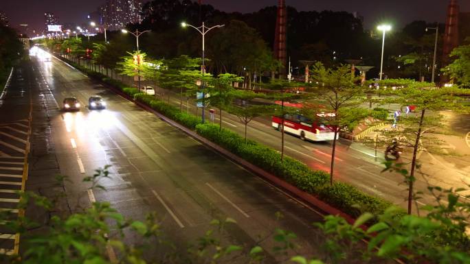 夜晚佛山交通桂澜北路车流广佛线