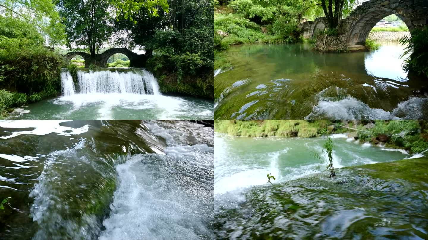 溪流小瀑布 小桥流水 自然景观 石桥流水